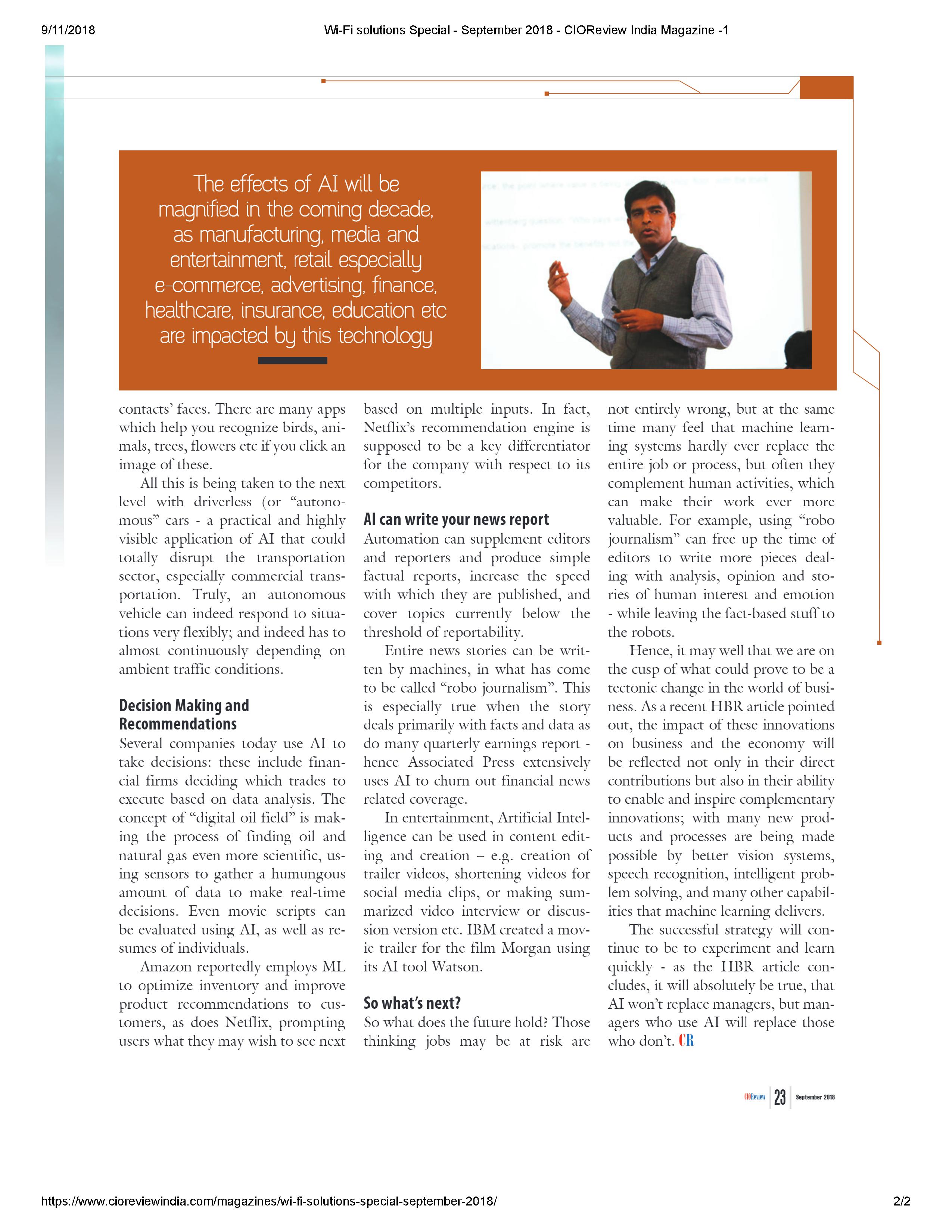 Wi-Fi solutions Special - September 2018 - CIOReview India Magazine -1-2